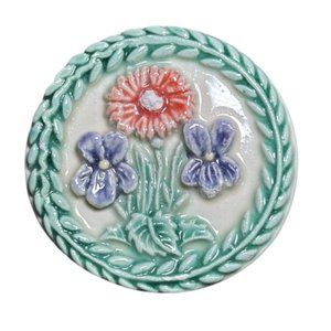 Brick Pond Handworks Floral Springerle Ceramic Handcrafted Brooch Vintage